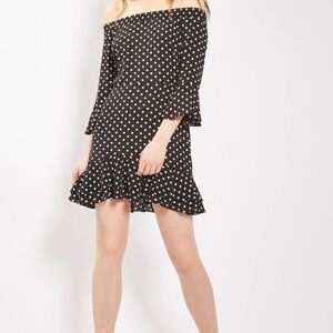 Topshop Black and White Off-Shoulder Mini Dress